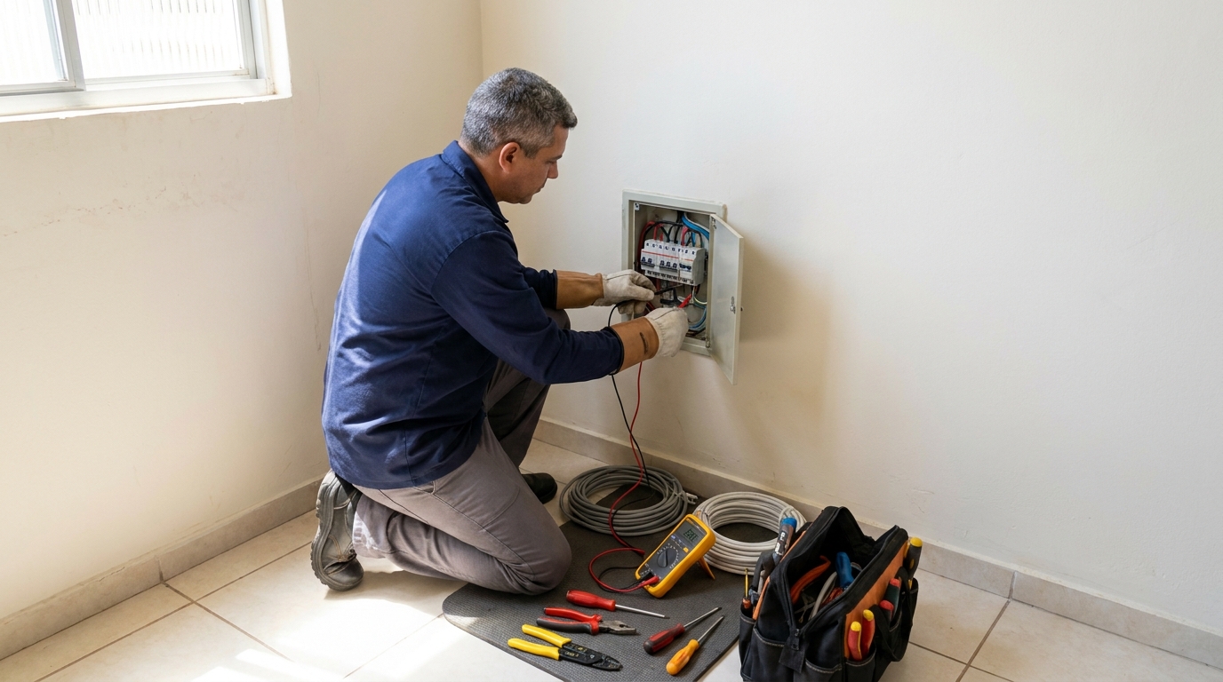 Eletricista em atendimento residencial em Jundiaí-SP